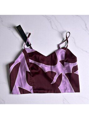 HOUSE OF HARLOW Purple Patterned Satin Crop Top Size Medium NEW NWT